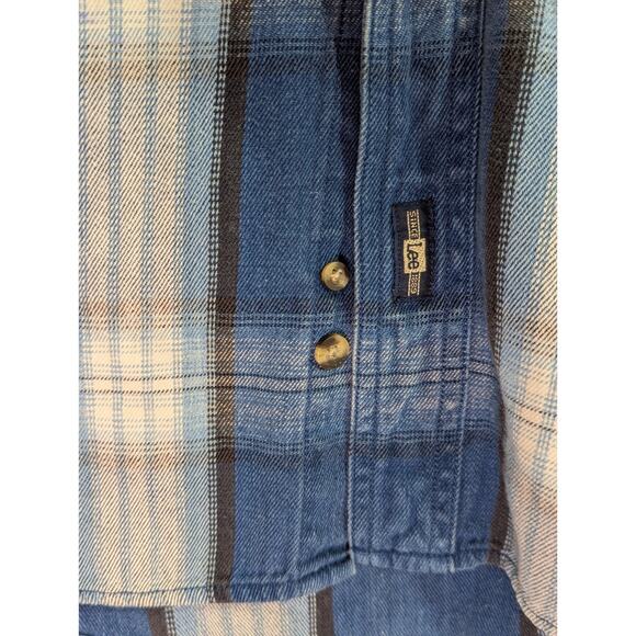 Lee Blue/Ivory Plaid Cotton Button Up Long Sleeve 1 Pocket Vintage Size Large - Picture 3 of 12